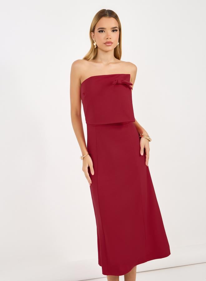 Styli Bardot Neck A-Line Midi Dress with Bow Detail - Image 2