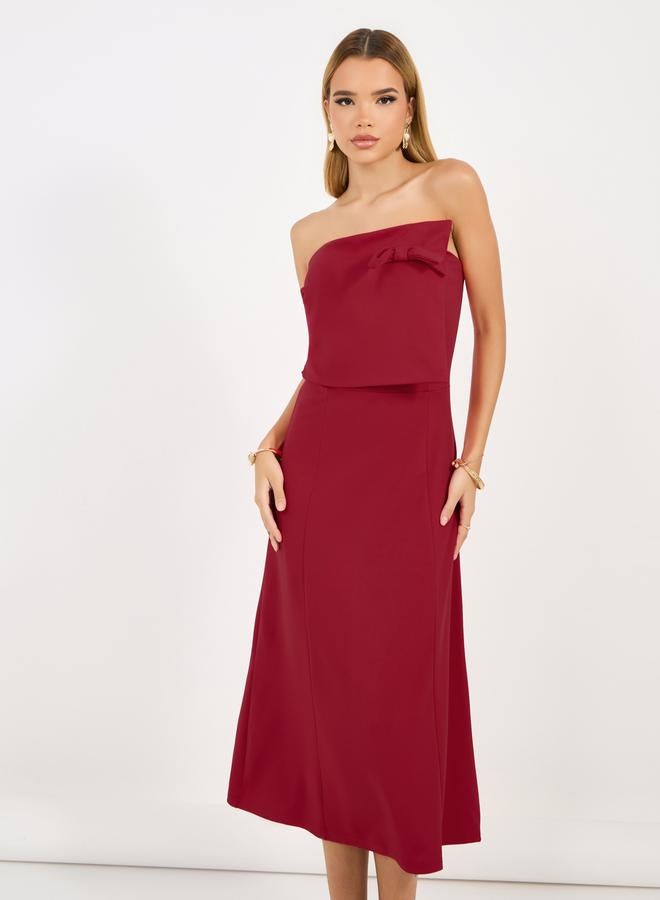 Styli Bardot Neck A-Line Midi Dress with Bow Detail - Image 5