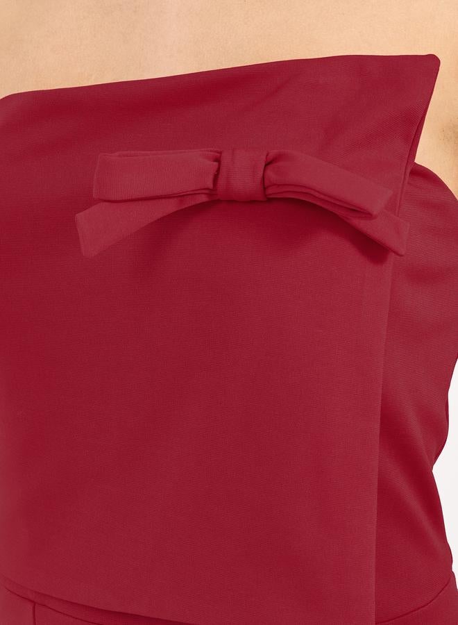 Styli Bardot Neck A-Line Midi Dress with Bow Detail - Image 3