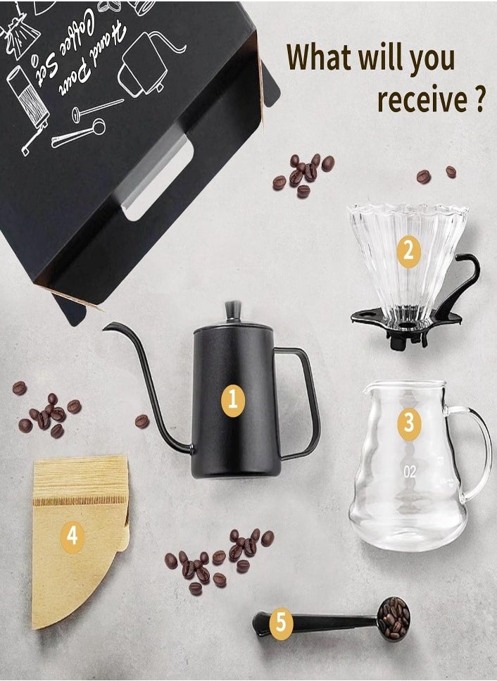 XVersion Pour Over Coffee Makers,V60 Drip Coffee Set with Coffee Spoon,Kettle,Glass,Server,Filter Cup with Filter Paper,5 Pcs Set,Coffee Maker kit for Home/Camping/Gift/Travel  - Image 3