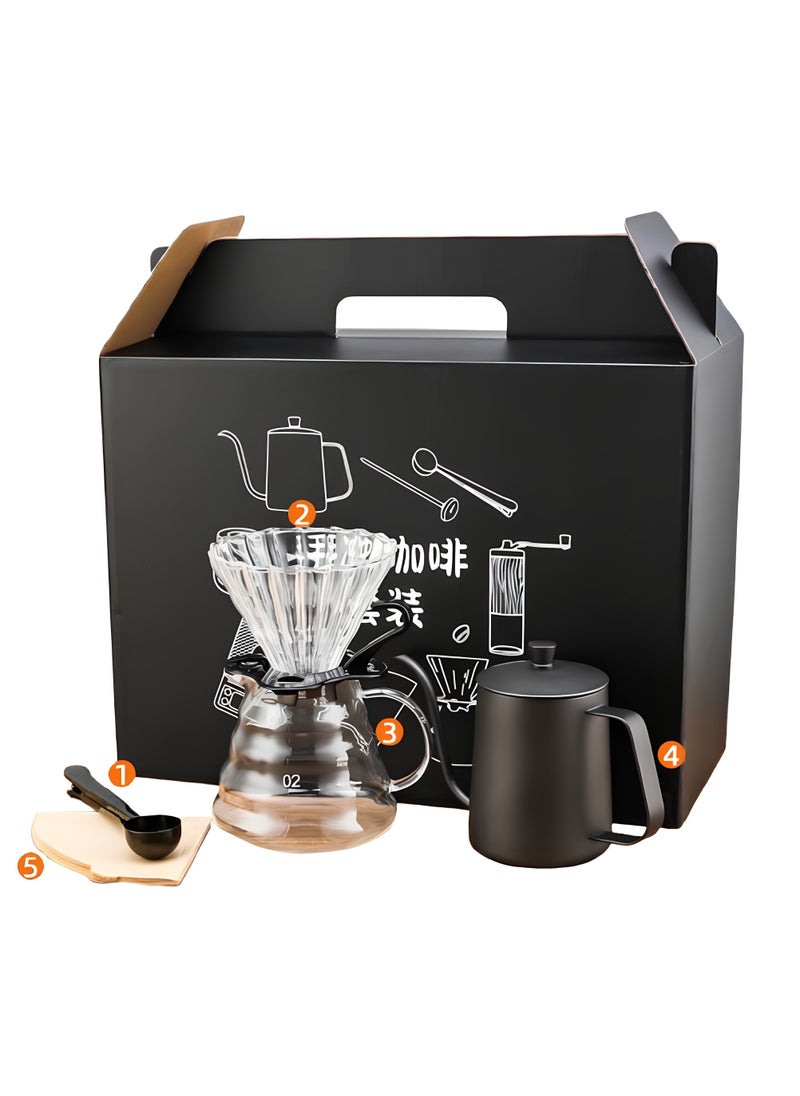 XVersion Pour Over Coffee Makers,V60 Drip Coffee Set with Coffee Spoon,Kettle,Glass,Server,Filter Cup with Filter Paper,5 Pcs Set,Coffee Maker kit for Home/Camping/Gift/Travel  - Image 1