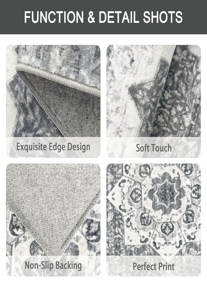 Tritard 100% Non Slip Kitchen Rugs Sets of 3 Washable Boho Kitchen Mats for Floor Vintage Farmhouse Kitchen Rug Soft Runner Rug for Hallway, Laundry Room, Indoor Entryway, Grey2 - Image 4