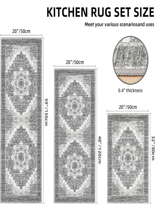 Tritard 100% Non Slip Kitchen Rugs Sets of 3 Washable Boho Kitchen Mats for Floor Vintage Farmhouse Kitchen Rug Soft Runner Rug for Hallway, Laundry Room, Indoor Entryway, Grey2 - Image 5