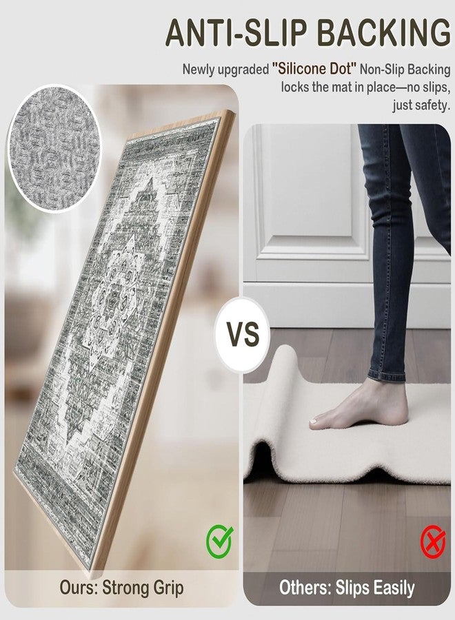 Tritard 100% Non Slip Kitchen Rugs Sets of 3 Washable Boho Kitchen Mats for Floor Vintage Farmhouse Kitchen Rug Soft Runner Rug for Hallway, Laundry Room, Indoor Entryway, Grey2 - Image 2