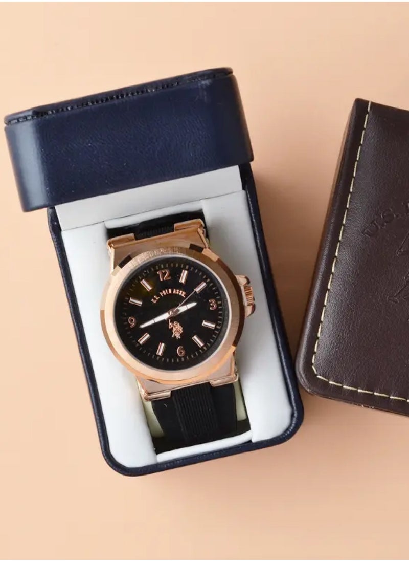 U.S. Polo Assn. - Sport Men's Rose Gold-Tone and Black Silicone Strap Watch USC90006 - Image 1