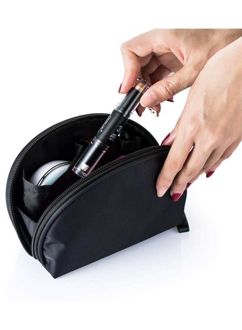 Half Moon Cosmetic Bag, Travel Makeup Pouch, Portable Waterproof Cosmetic Pouch for Girls Women, Small (ALL BLACK)  - Image 1