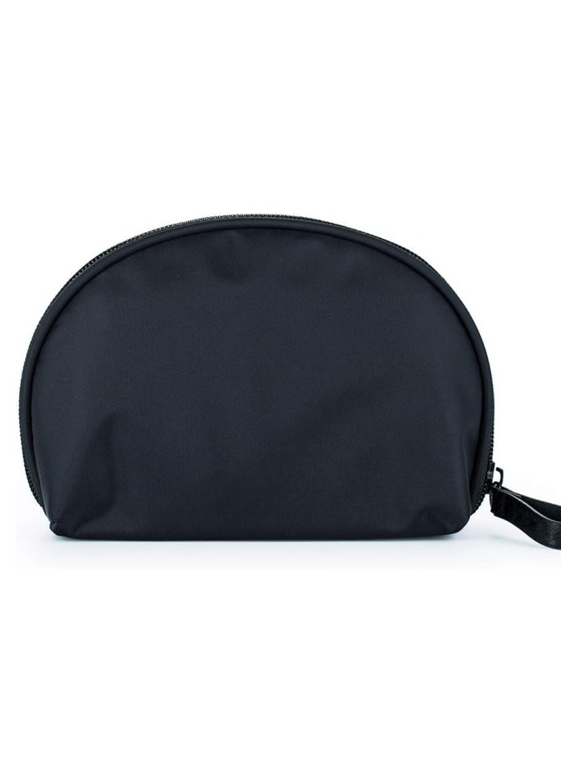 Half Moon Cosmetic Bag, Travel Makeup Pouch, Portable Waterproof Cosmetic Pouch for Girls Women, Small (ALL BLACK)  - Image 2