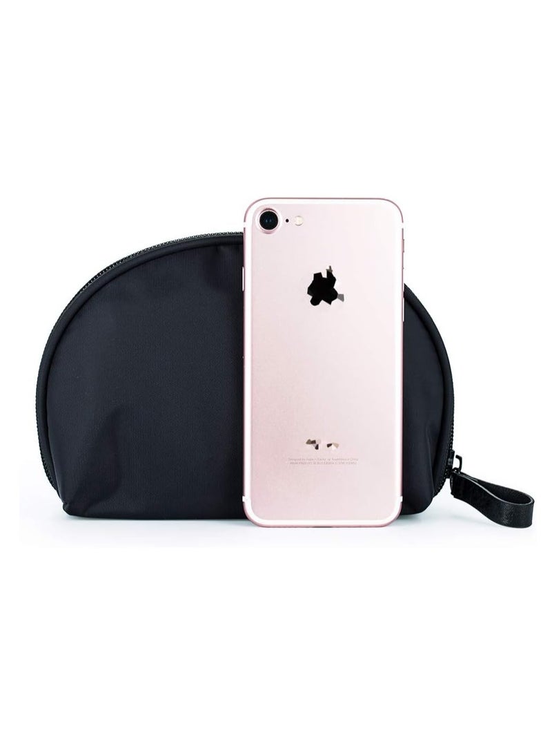Half Moon Cosmetic Bag, Travel Makeup Pouch, Portable Waterproof Cosmetic Pouch for Girls Women, Small (ALL BLACK)  - Image 3