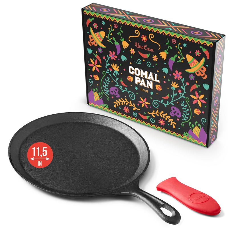 Uno Casa Cast Iron Comal Pan 11.5 Inch - Skillet for Roti, Tawa/Dosa Pan Pataconera, Comales para Tortillas - Cast Iron Pizza Pan - Comal Para Tortillas Grande - Image 1