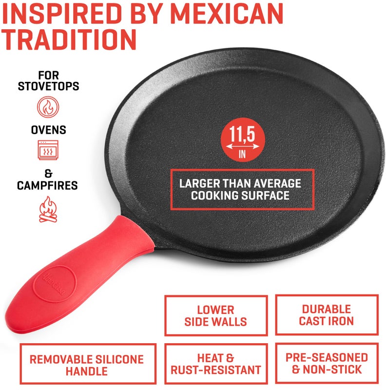 Uno Casa Cast Iron Comal Pan 11.5 Inch - Skillet for Roti, Tawa/Dosa Pan Pataconera, Comales para Tortillas - Cast Iron Pizza Pan - Comal Para Tortillas Grande - Image 2