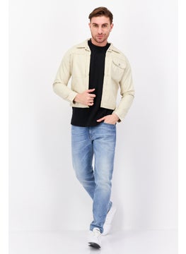 Wrangler Men Plain Long Sleeve Denim Jacket, Beige  - Image 3