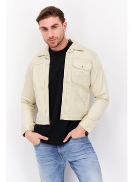 Wrangler Men Plain Long Sleeve Denim Jacket, Beige  - Image 1