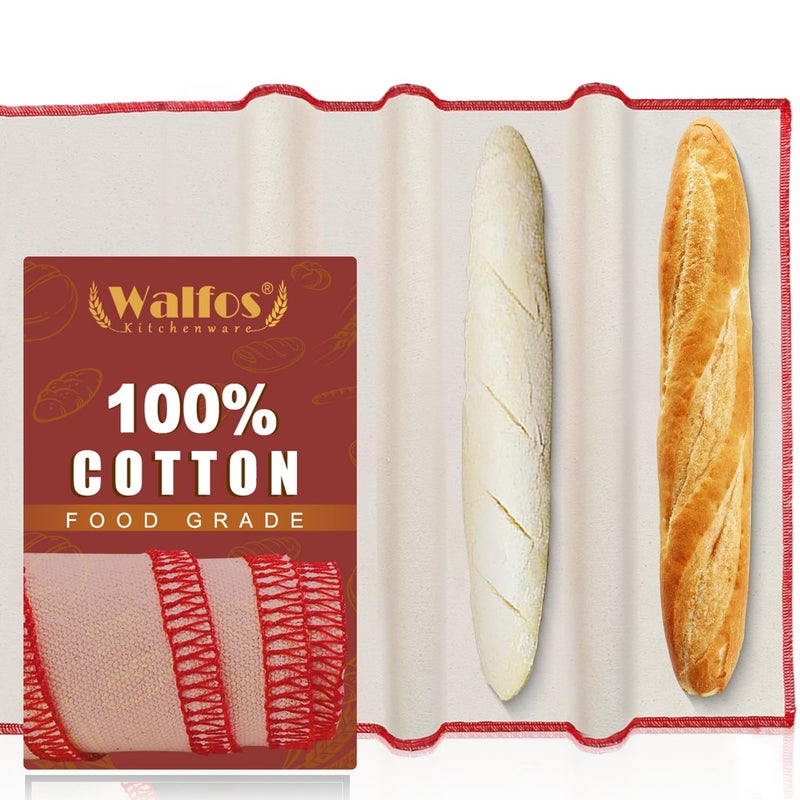 Walfos Walfos Professional Proofing Cloth 29x17 Heavy Duty Bakers Dough Couche Natural Cotton Shaping Tool for Baguettes Loaves and Ciabatta