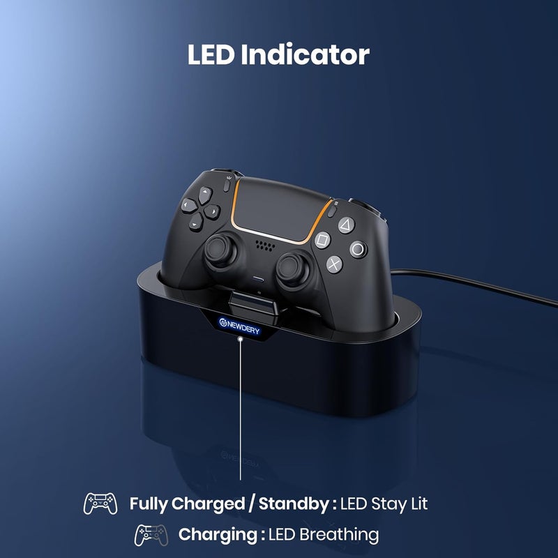 نيودري محطة شحن تحكم PS5 من ، قفص شحن سريع لجهاز PlayStation 5، حامل شحن فردي لـ DualSense Edge - أسود - Image 5