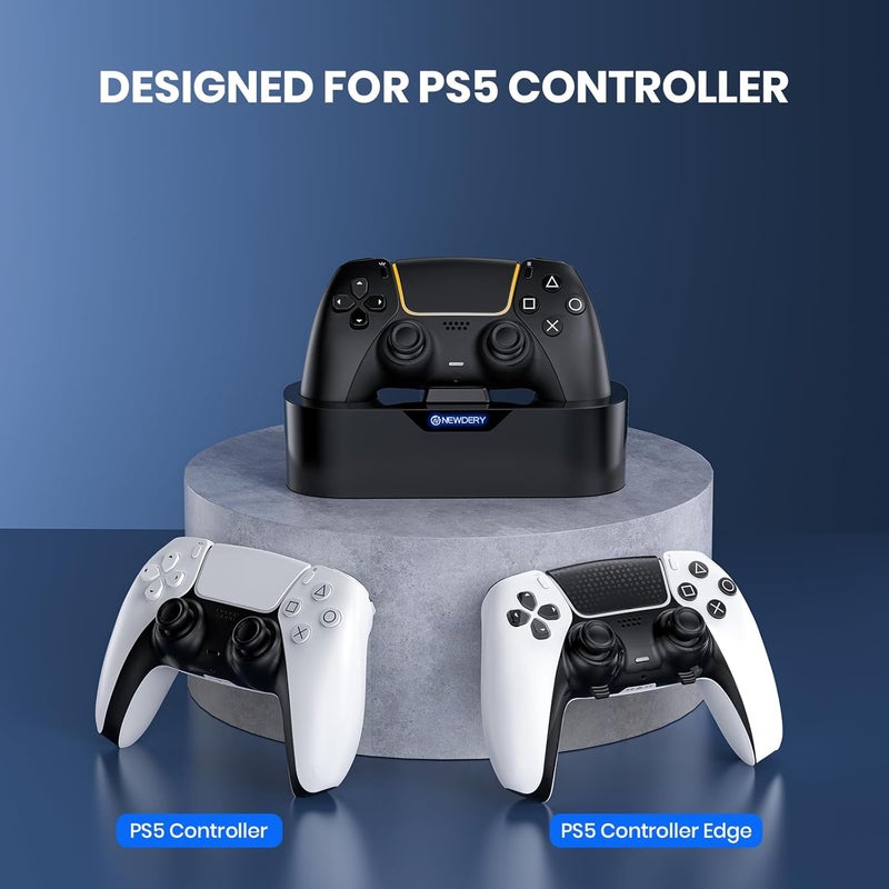 نيودري محطة شحن تحكم PS5 من ، قفص شحن سريع لجهاز PlayStation 5، حامل شحن فردي لـ DualSense Edge - أسود - Image 4