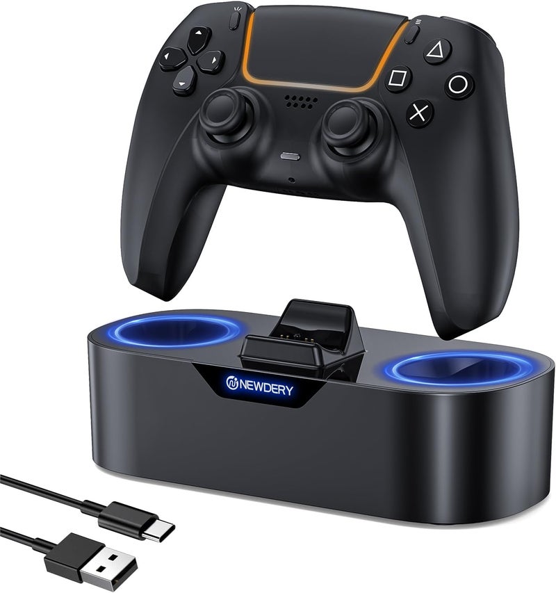 نيودري محطة شحن تحكم PS5 من ، قفص شحن سريع لجهاز PlayStation 5، حامل شحن فردي لـ DualSense Edge - أسود - Image 1