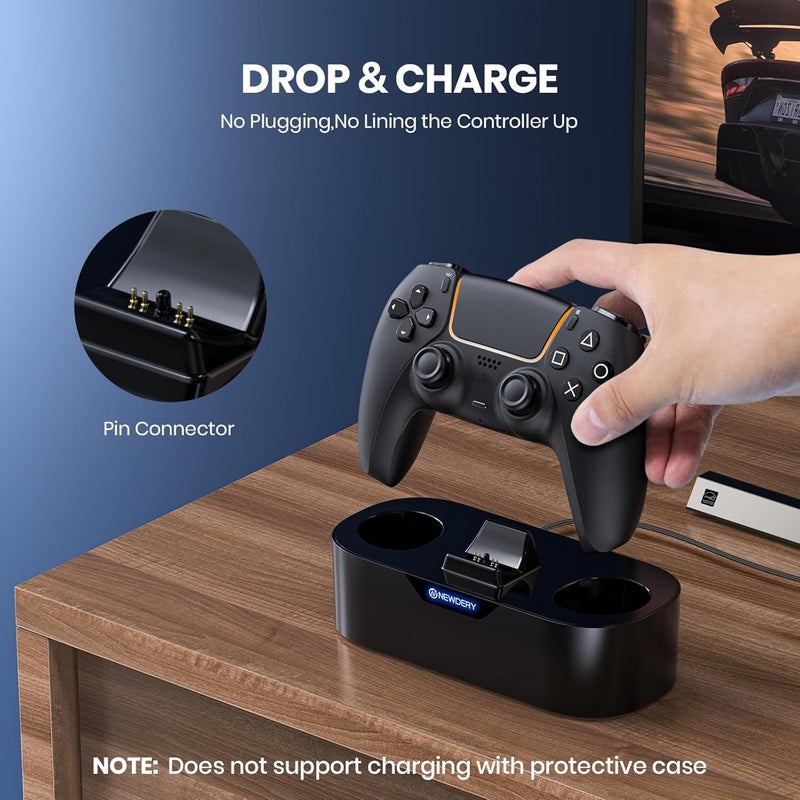 نيودري محطة شحن تحكم PS5 من ، قفص شحن سريع لجهاز PlayStation 5، حامل شحن فردي لـ DualSense Edge - أسود - Image 3