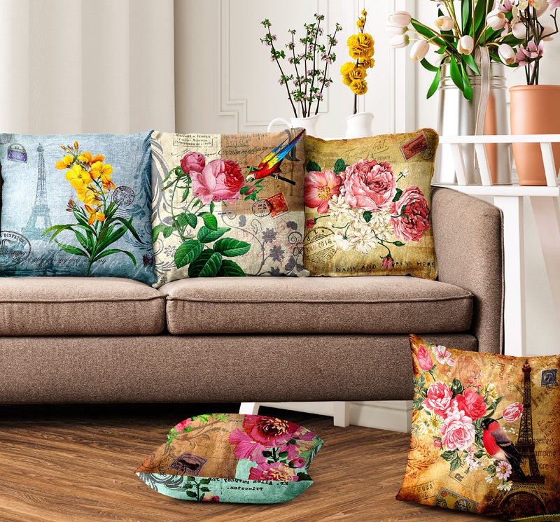 Ultimate Trends Premium Polyester Digital Modern Printed Cushion Cover For Living Room Couch Bed Single Sofa Set Of 5 (16 X 16 Inches, Floral Art), 200 TC, Multicolor - Image 5