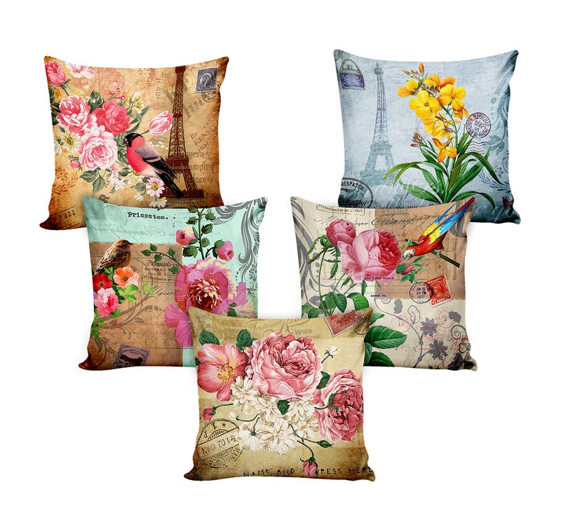 Ultimate Trends Premium Polyester Digital Modern Printed Cushion Cover For Living Room Couch Bed Single Sofa Set Of 5 (16 X 16 Inches, Floral Art), 200 TC, Multicolor - Image 2