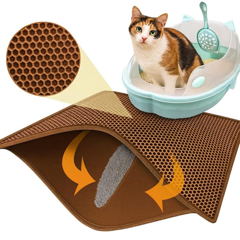 Polarduck Cat Litter Mat Litter Box Mat, EVA Honeycomb Double Layer Design, Urine & Waterproof, Scatter Control Kitty Litter Mat, Less Waste, Easier To Clean,Washable (Brown, 75 x 60cm) - Image 1