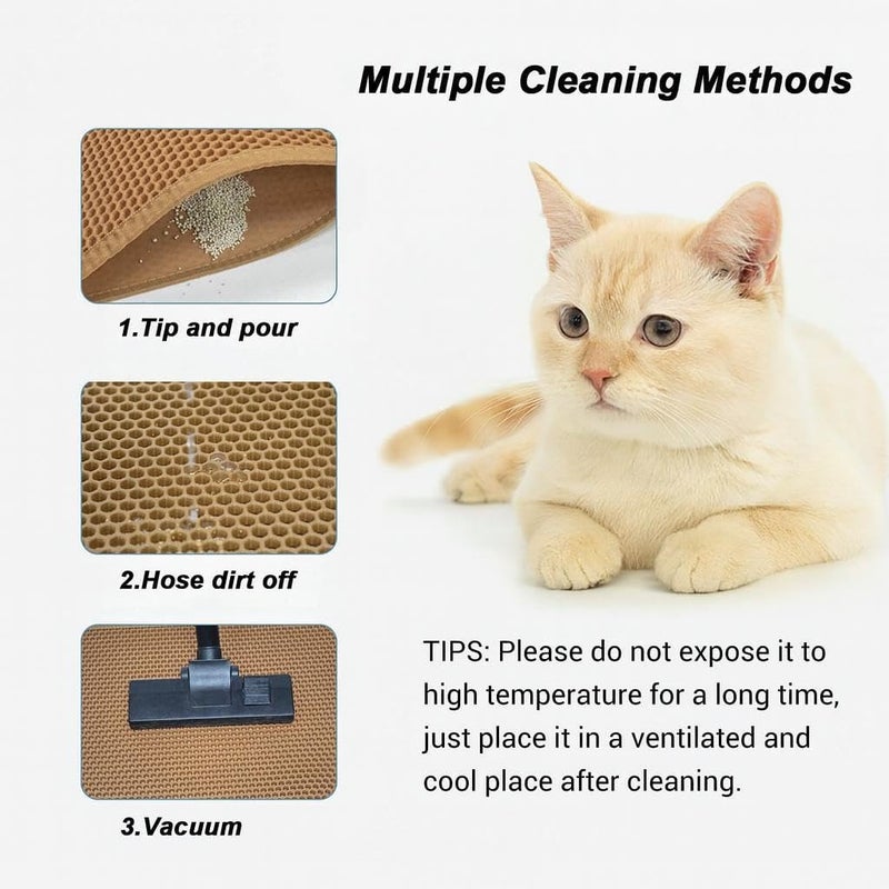 Polarduck Cat Litter Mat Litter Box Mat, EVA Honeycomb Double Layer Design, Urine & Waterproof, Scatter Control Kitty Litter Mat, Less Waste, Easier To Clean,Washable (Brown, 75 x 60cm) - Image 5