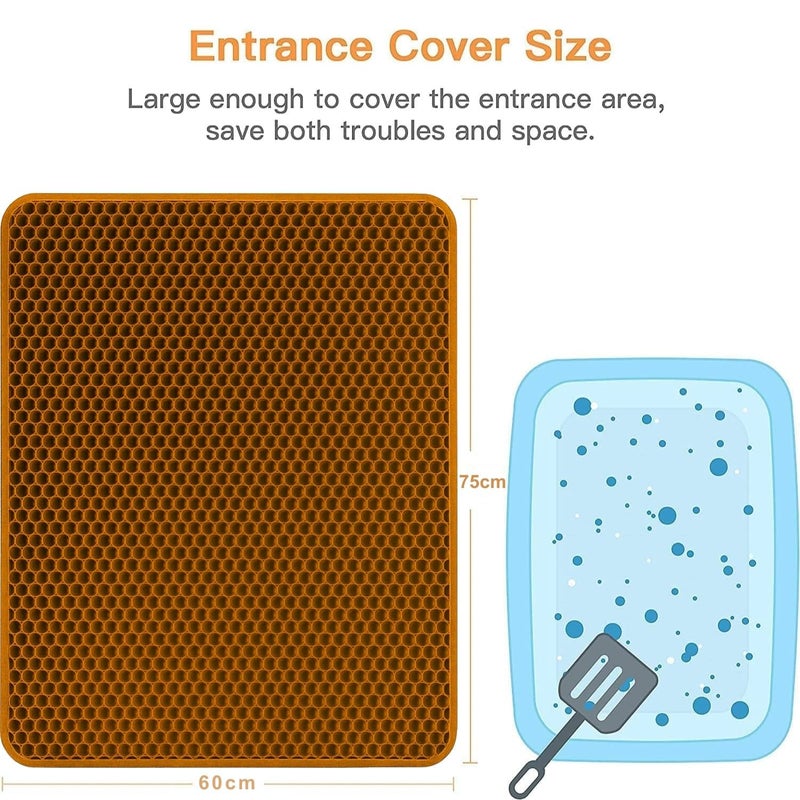 Polarduck Cat Litter Mat Litter Box Mat, EVA Honeycomb Double Layer Design, Urine & Waterproof, Scatter Control Kitty Litter Mat, Less Waste, Easier To Clean,Washable (Brown, 75 x 60cm) - Image 2