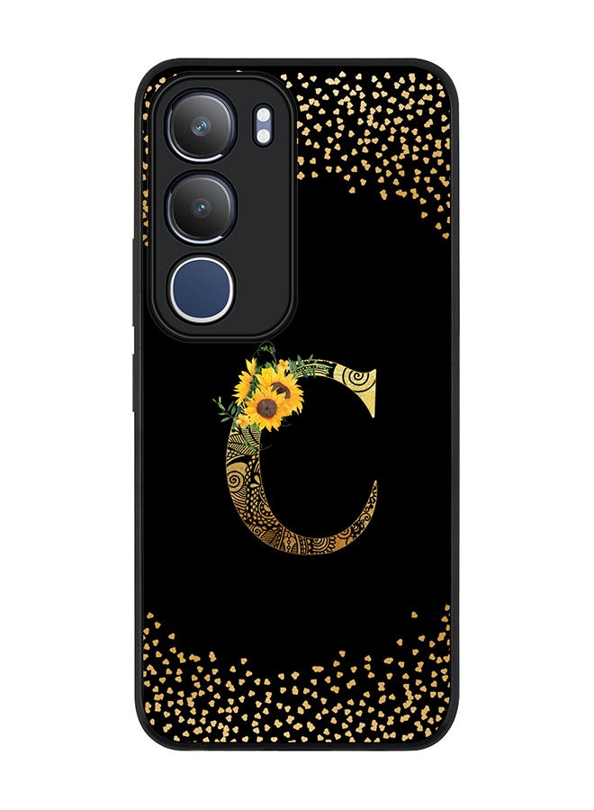 For vivo Y19s / Y19s Pro Case,Slim fit Camera Protection, Shockproof Thin Phone cover  - Custom Floral Monogram - C ( Black )