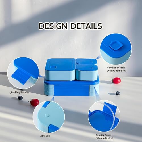 Zeinwap Leak Proof Lunch Box for Adults & Kids-BPA-Free, 3 Compartment Large Volume Bento Box, Microwave & Dishwasher Safe, Food Storage Container for Work, Daycare, School & Travel (Blue) - Image 5