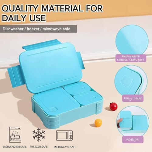 Zeinwap Leak Proof Lunch Box for Adults & Kids-BPA-Free, 3 Compartment Large Volume Bento Box, Microwave & Dishwasher Safe, Food Storage Container for Work, Daycare, School & Travel (Blue) - Image 4