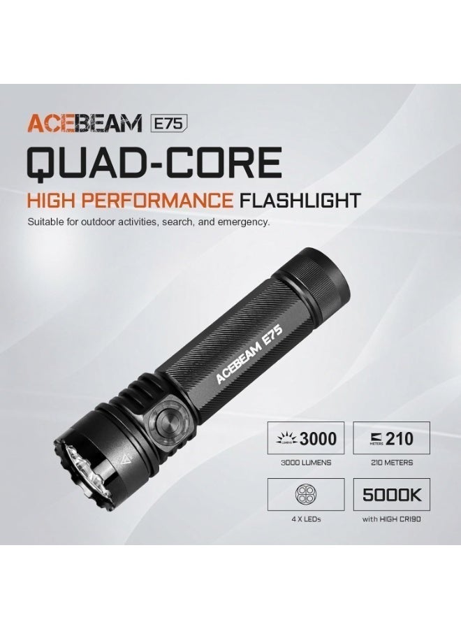 Acebeam E75 EDC Flashlight, Quad-Core LED Torch, 4500 Lumens USB-C Rechargeable Light, 26 Days Runtime for Camping, Hunting, Emergency - Image 4