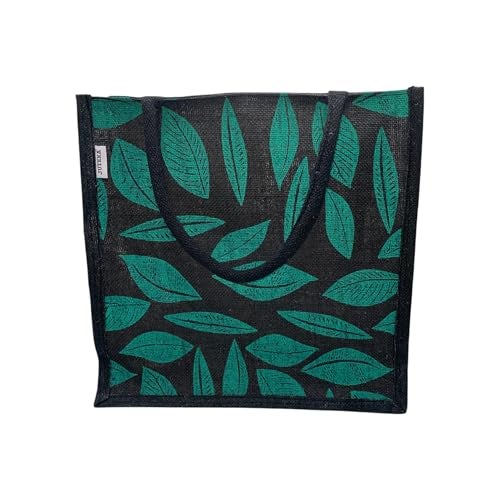JUTEKA Printed Lunch, Office, Grocery, Picnic, Tote, Tiffin, Shopping, Jute Bag with Padded Cotton Handles (Black and Green) - Image 4