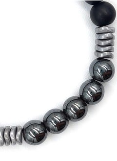 CHRYSOSTOMOS Handmade Beaded Bracelet with Black Onyx, Silver Hematite Ball and Matte Wave, Durable Elastic  - Image 2