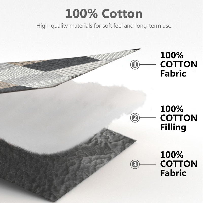DUOHONG Quilts King Size - King Quilt Bedspread Sets, 100% Cotton Gray Quilt Bedding Set for King Bed, 3 Pcs Farmhouse Reversible Rustic Lightweight Comforter, Dark-Gray/White/Brown - Image 5