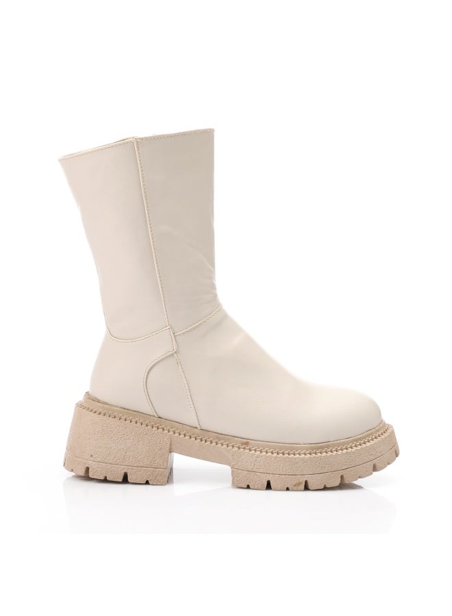 آيس كلوب أحذية مستديرة على شكل إصبع القدم منتصف الساق كريم بيج - Image 2