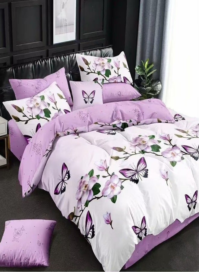 GOLDEN HOME King Size 220x240 cm - 6-Pcs Bed Set, Luxury  Soft-touch  Breathable fabric Duvet Cover Set  - 1 Duvet Cover, 1 Fitted Sheet, 4 Pillowcases ， Breathable, comfortable and soft (Filler Not Included)