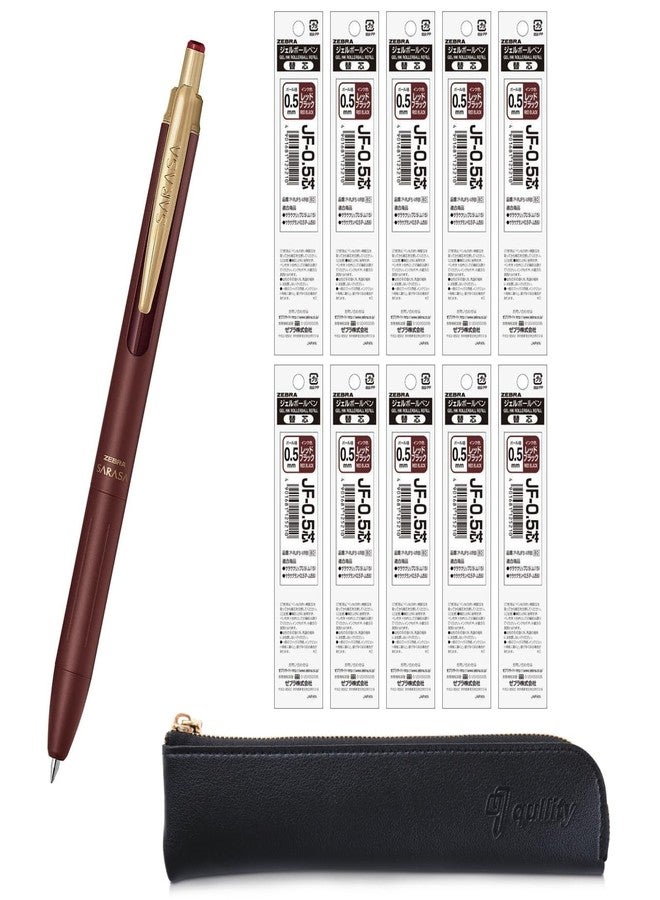 QULLITY ZEBRA SARASA GRAND Gel Ballpoint Pen 0.5mm Red Black + 10 Refills, original Black slim pen case - Image 1