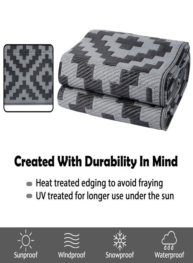 SAND MINE Plastic Straw Reversible Rug (5 x 8in, Black/Grey Lattice) - Image 3