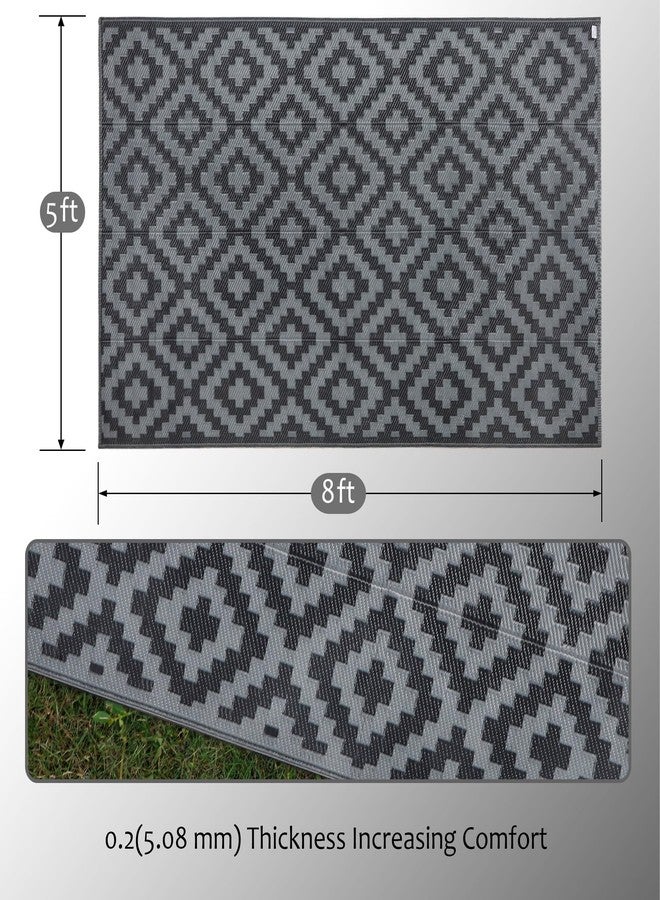 SAND MINE Plastic Straw Reversible Rug (5 x 8in, Black/Grey Lattice) - Image 4
