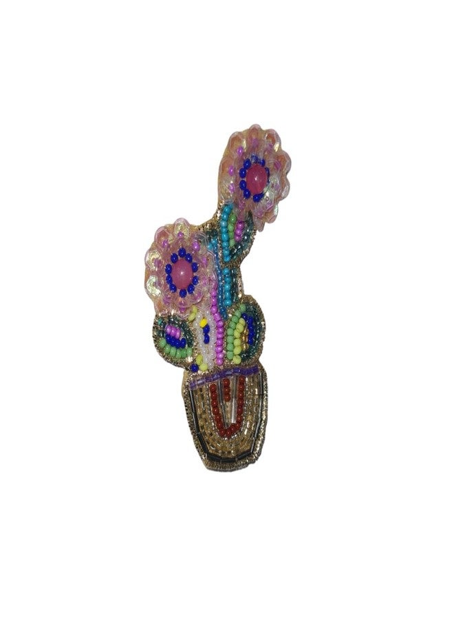Abeo Handmade Beaded Cactus Flower Brooch, Multicolour, 5-6 cm, Traditional Embroidered Design - Image 1