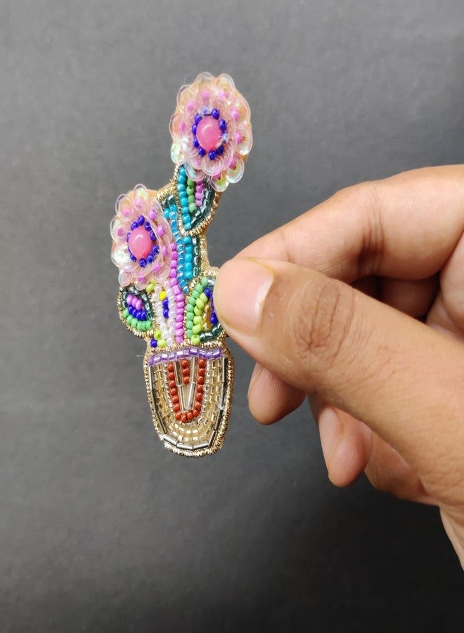 Abeo Handmade Beaded Cactus Flower Brooch, Multicolour, 5-6 cm, Traditional Embroidered Design - Image 5