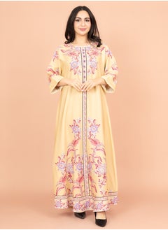 اكسا جلابية منقوشة كرستال IK1017 اصفر  - Image 1