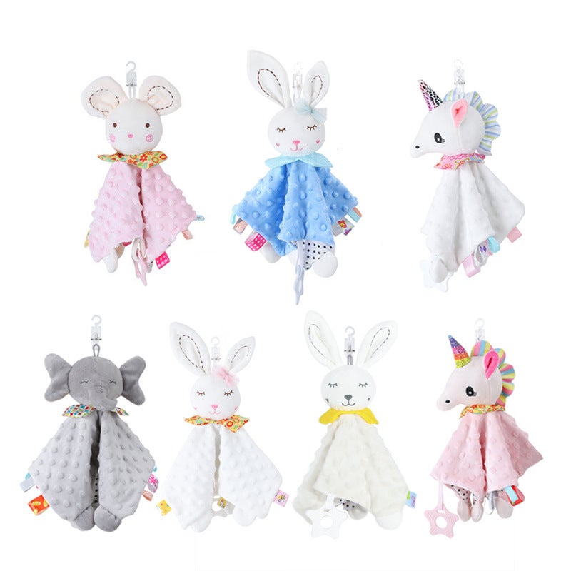 Bbsky Baby Cartoon Animal Comfort Napkin Baby Comfort Toy Comfort Napkin with Doll Comfort Napkin Hug Doll(White Rabbit, 28*28cm) - Image 2