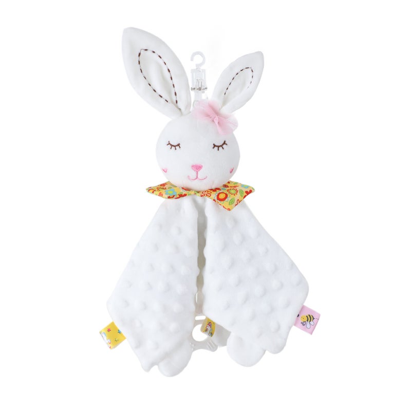 Bbsky Baby Cartoon Animal Comfort Napkin Baby Comfort Toy Comfort Napkin with Doll Comfort Napkin Hug Doll(White Rabbit, 28*28cm) - Image 1