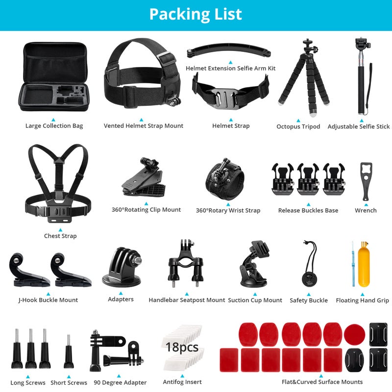 AKASO 60 in 1 Action Camera Accessories Kit Compatible with EK7000/EK7000 Pro/Brave 4/Brave 4 pro/Brave 7 LE/Brave 7/Brave 8/V50X/V50 Pro/V50 Elite/GoPro Hero 11 10 9 8 7/ DJI/Apexcam Action Cameras - Image 2