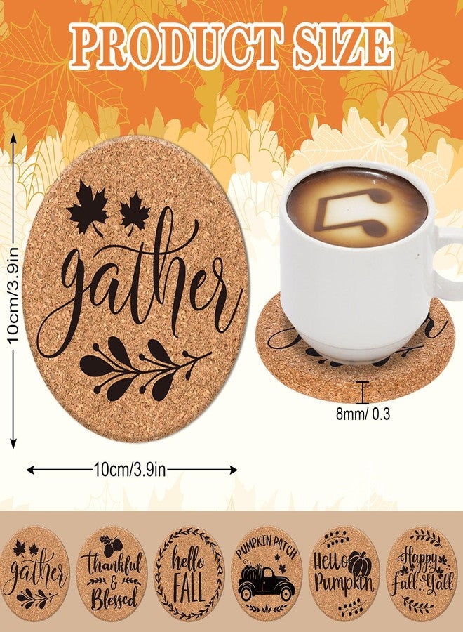 Whaline 6Pcs Fall Drink Coasters with Cork Base Hello Fall Thankful Blessed Wood Absorbing Coasters Thanksgiving Round Cup Mat for Autumn Kitchen Table Bar Party Gift Tabletop Protection Home Decor - Image 2