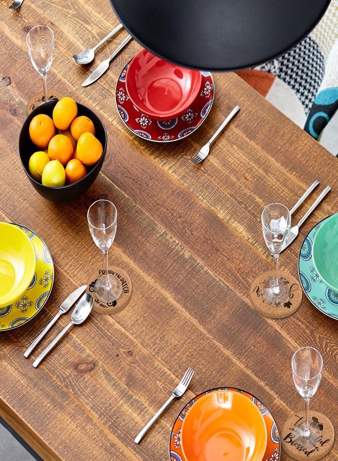 Whaline 6Pcs Fall Drink Coasters with Cork Base Hello Fall Thankful Blessed Wood Absorbing Coasters Thanksgiving Round Cup Mat for Autumn Kitchen Table Bar Party Gift Tabletop Protection Home Decor - Image 5