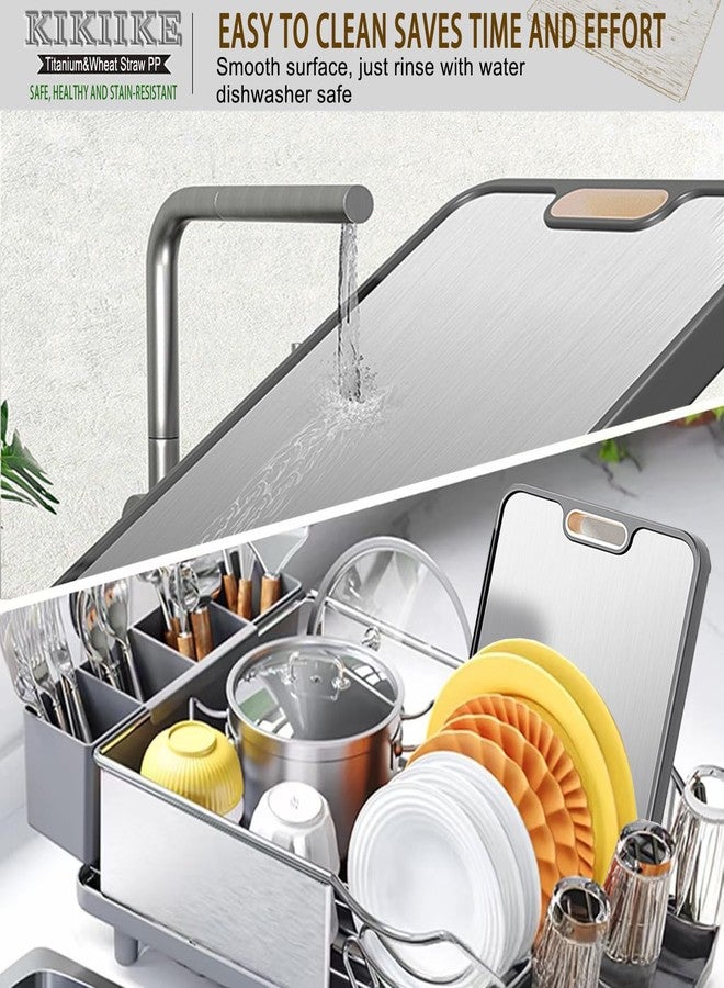 KIKIIKE Titanium Cutting Board Double Sided Pure Titanium Cutting Boards for Kitchen, Pure titanium & Wheat Straw PP Food Grade metal cutting board, Non-slip durable and easy to clean (Large) - Image 4
