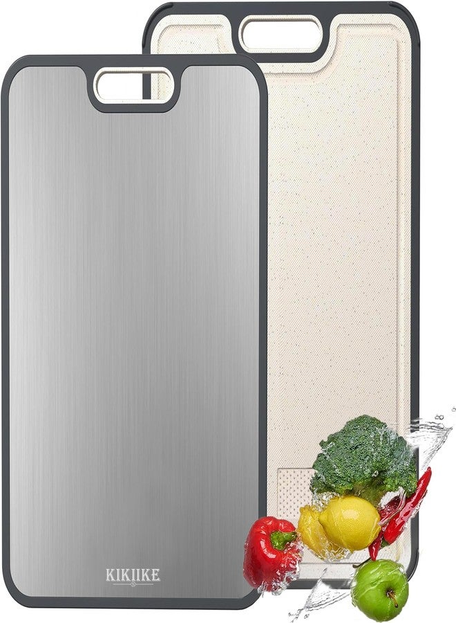 KIKIIKE Titanium Cutting Board Double Sided Pure Titanium Cutting Boards for Kitchen, Pure titanium & Wheat Straw PP Food Grade metal cutting board, Non-slip durable and easy to clean (Large) - Image 1