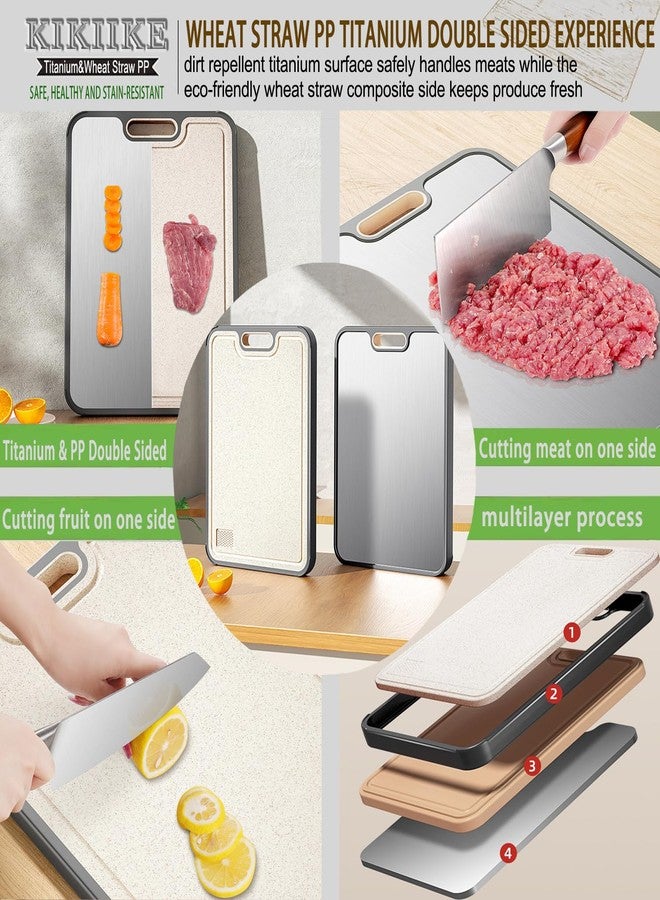 KIKIIKE Titanium Cutting Board Double Sided Pure Titanium Cutting Boards for Kitchen, Pure titanium & Wheat Straw PP Food Grade metal cutting board, Non-slip durable and easy to clean (Large) - Image 5