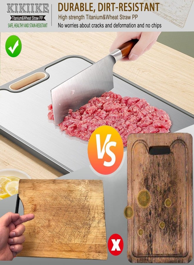 KIKIIKE Titanium Cutting Board Double Sided Pure Titanium Cutting Boards for Kitchen, Pure titanium & Wheat Straw PP Food Grade metal cutting board, Non-slip durable and easy to clean (Large) - Image 2